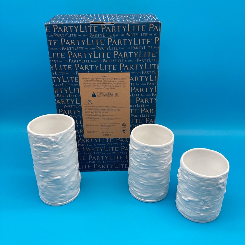Partylite Faux White Birch Tealight Holder Trio New in Box P93093
